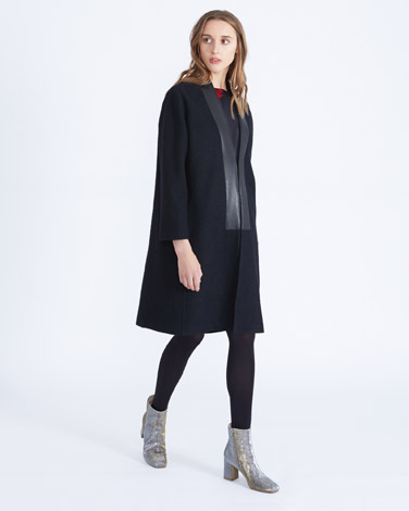 Carolyn Donnelly The Edit Leather And Boiled Wool Coat